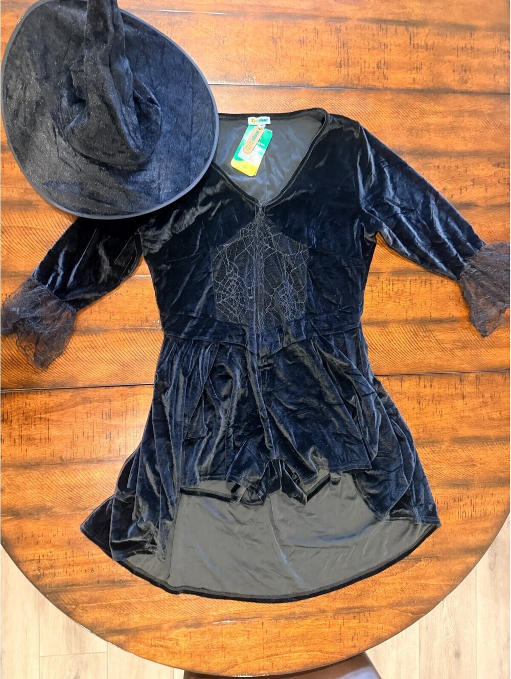 Tipsy Elves Womens Witch Costume XXL Black Velvet Bodysuit Romper Hat Halloween
